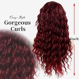 Fencca Burgundy to Red Layered Long Curly Wigs for White Women Heat Synthetic 24inch Wine Red Long Wavy Wig Average Size Costume Daily Party Wig