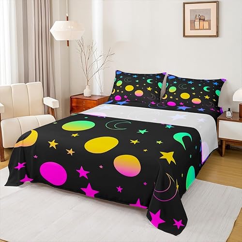 Erosebridal Juego de sábanas de neón arcoíris Trippy Galaxy tamaño Queen, juego de sábanas de estrellas brillantes del sistema solar, sábana