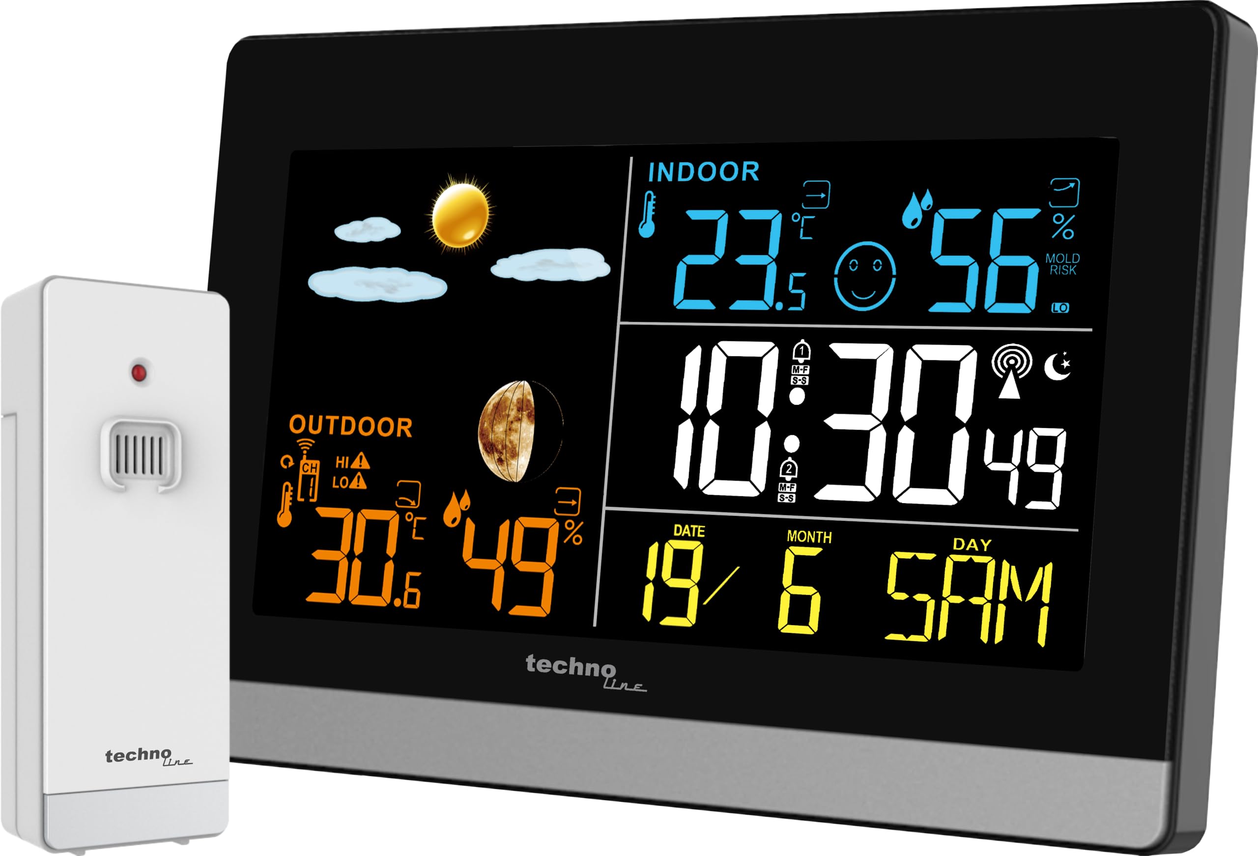 Technoline WS6455 Stazione meteo con temperatura interna ed esterna, umidità interna ed esterna, display LED colorato