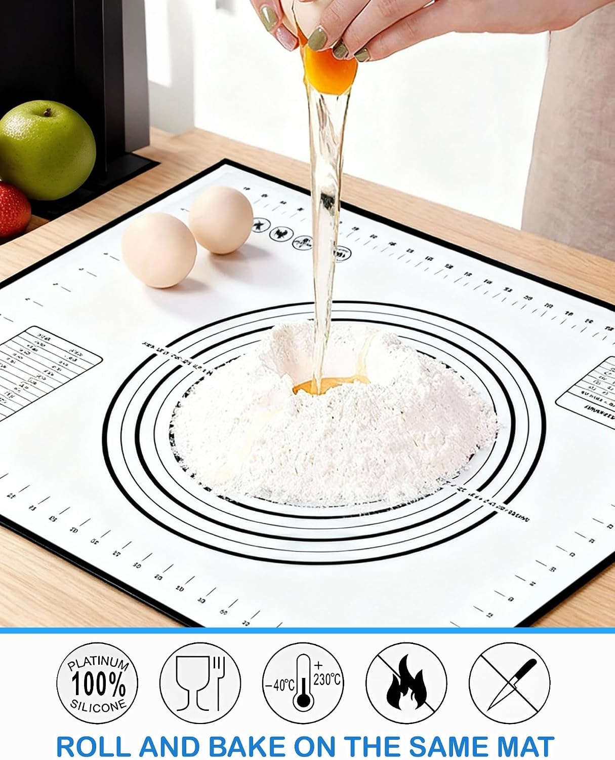 Silicone Pastry Mat with Measurements, 28" x 20" Extra Large Silicone Baking Mat, Non-slip Pastry Rolling Sourdough Baking Mat, Bread Rolling Dough Mats Sheet for Fondant,Pizza,Pie,Cookies thumbnail