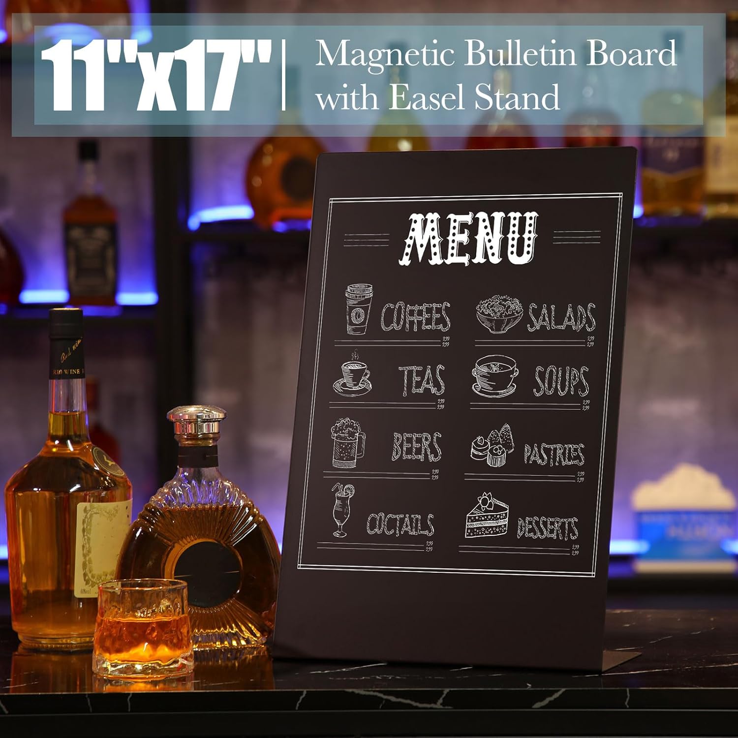 Fainne 4 Pcs Magnetic Bulletin Board with Easel Stand Mini Black Magnet Metal Tabletop Memo Display Board for Back to School Menu Table Office Supplies (11 x 17 Inches)