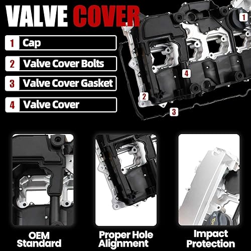 Miniatura 3 de MITZONE Cubierta de aluminio para válvula de motor compatible con Mercedes Benz C180 C200 E200 E250 SLK200 C250 SLK250 2012-2016 1.8L Reemplazar