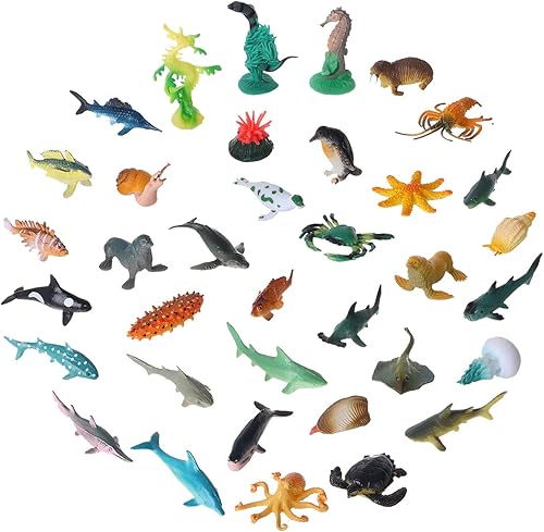 Miniatura 3 de FLORMOON Mini figuras de animales marinos del océano, 36 piezas, modelo de acción de animales de acuario de plástico realistas, juguetes de baño de