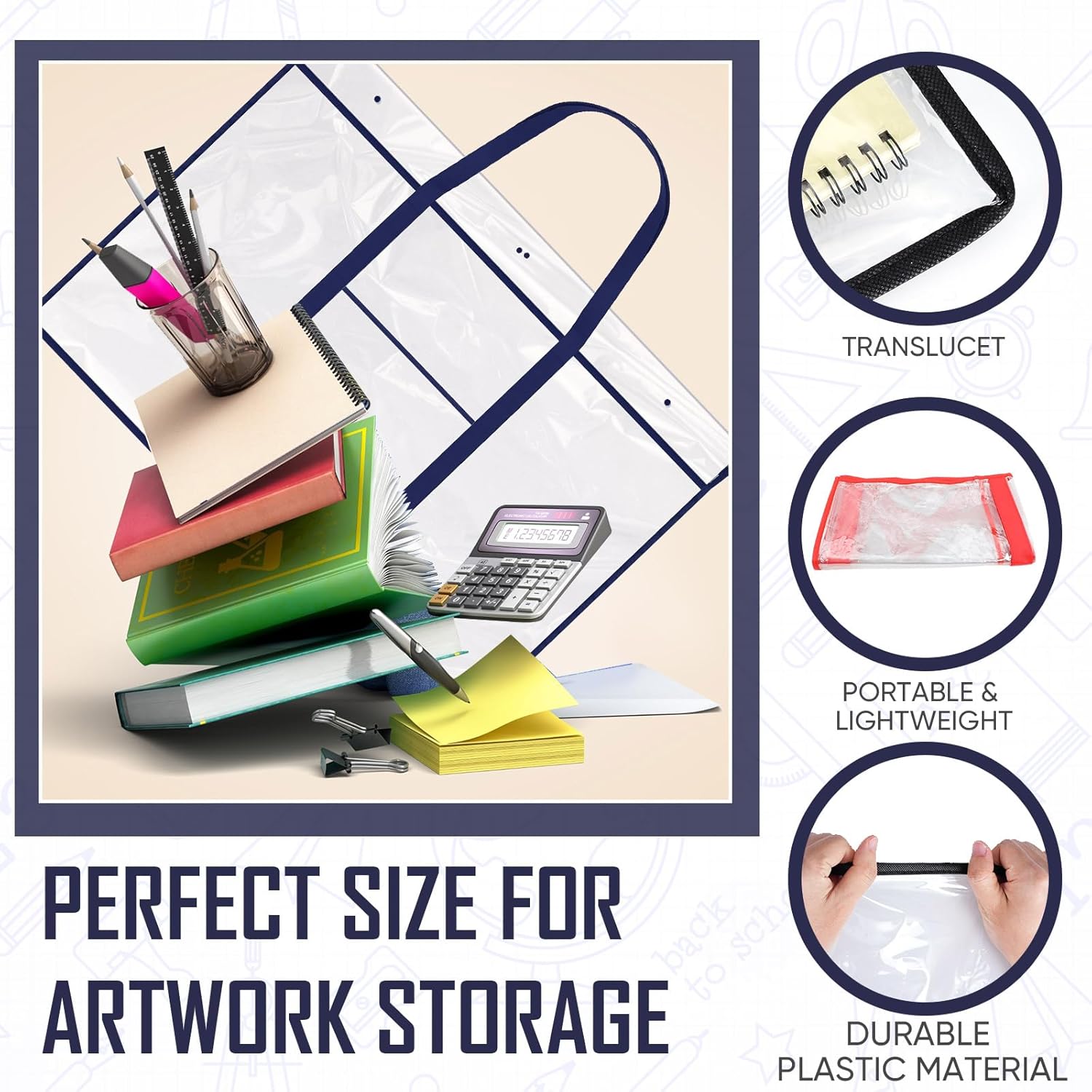 Huhumy 3 Pack Large Poster Storage Bag, Bulletin Board Holder Art Portfolio Case PVC Art Portfolio Container with Pocket for Teachers Classroom Organization(48 x 36)