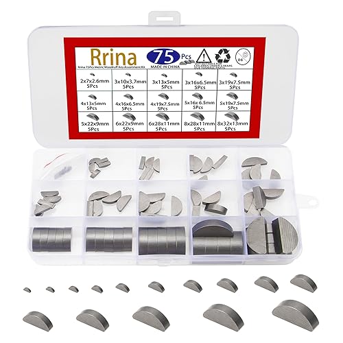 75Pcs Metric Woodruff Key Assortment Kit 15 Sizes Semicircle Half