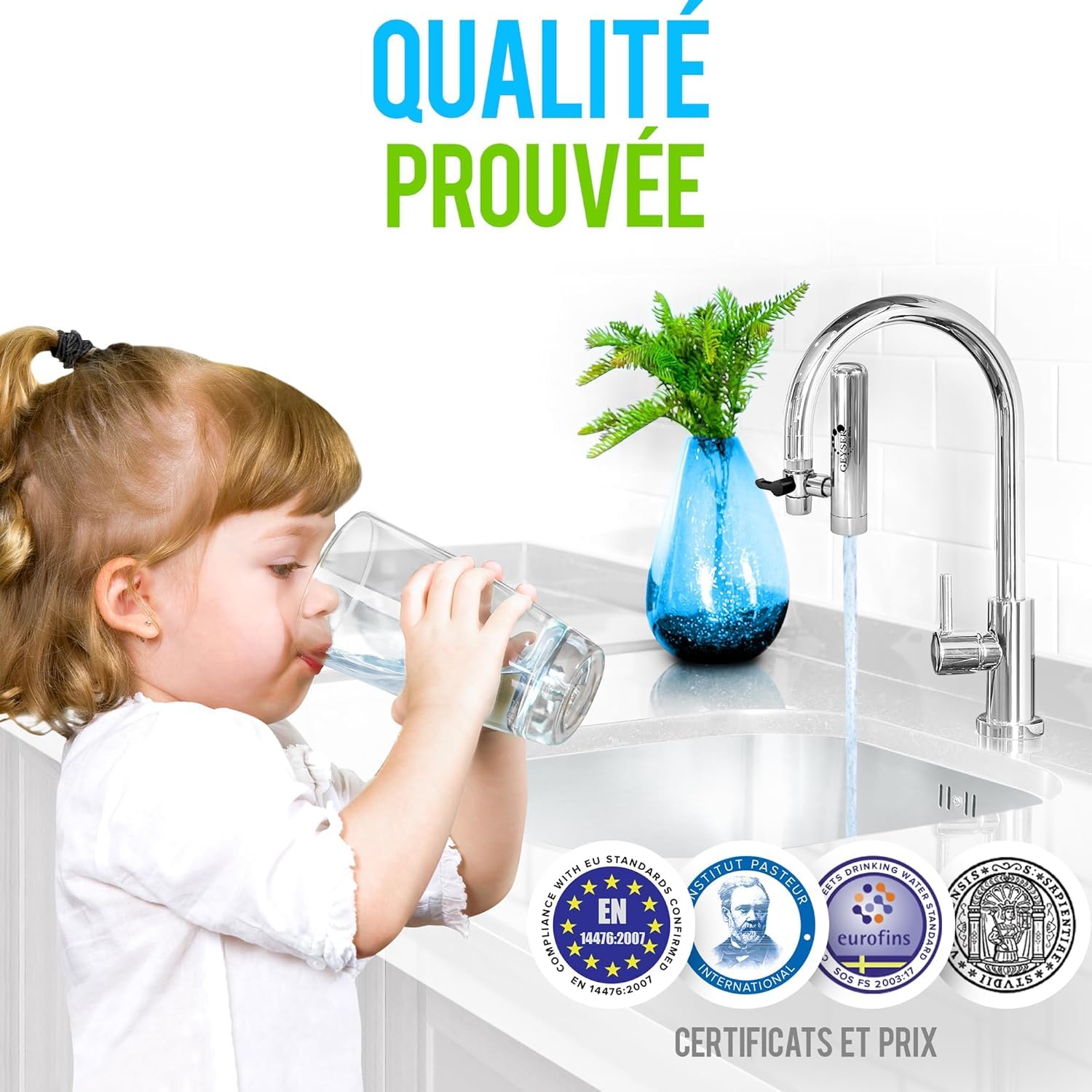 GEYSER EURO Filtre à Eau pour Robinet 3000L Système Cartouche Aragon Réduit Métaux Lourds Chlore Bactéries Pesticides