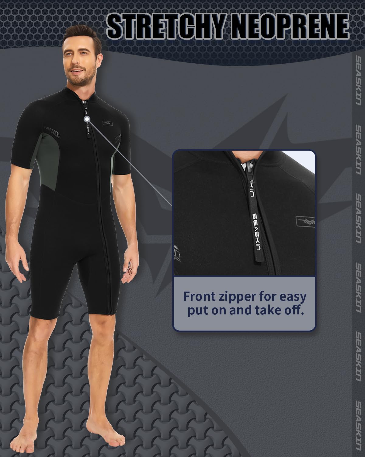 Seaskin Shorty Wetsuits for Mens Womens 2mm Front Zip Diving Suits - Image 3