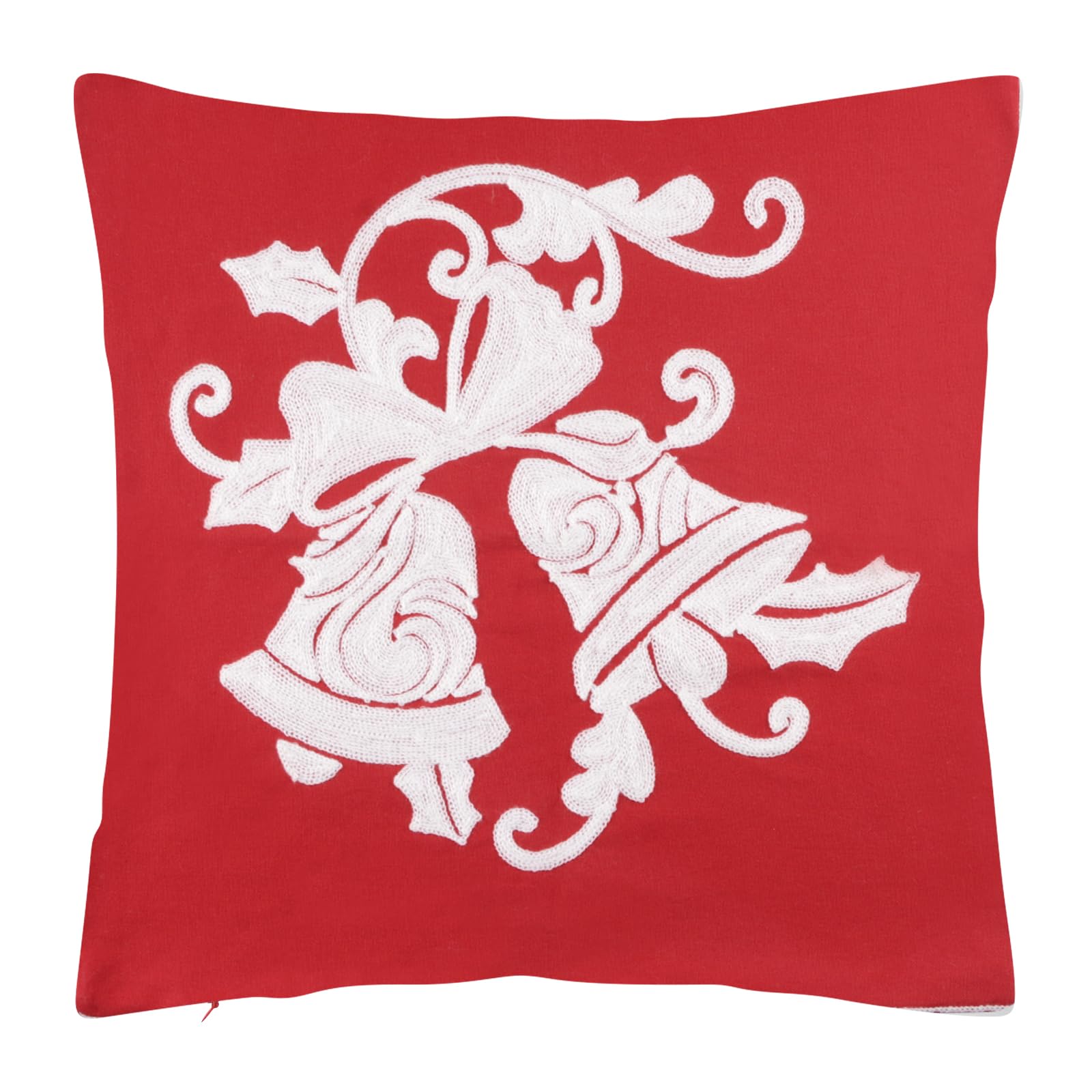 Housse de coussin de Noël brodée en pur coton rouge 45x45 cm