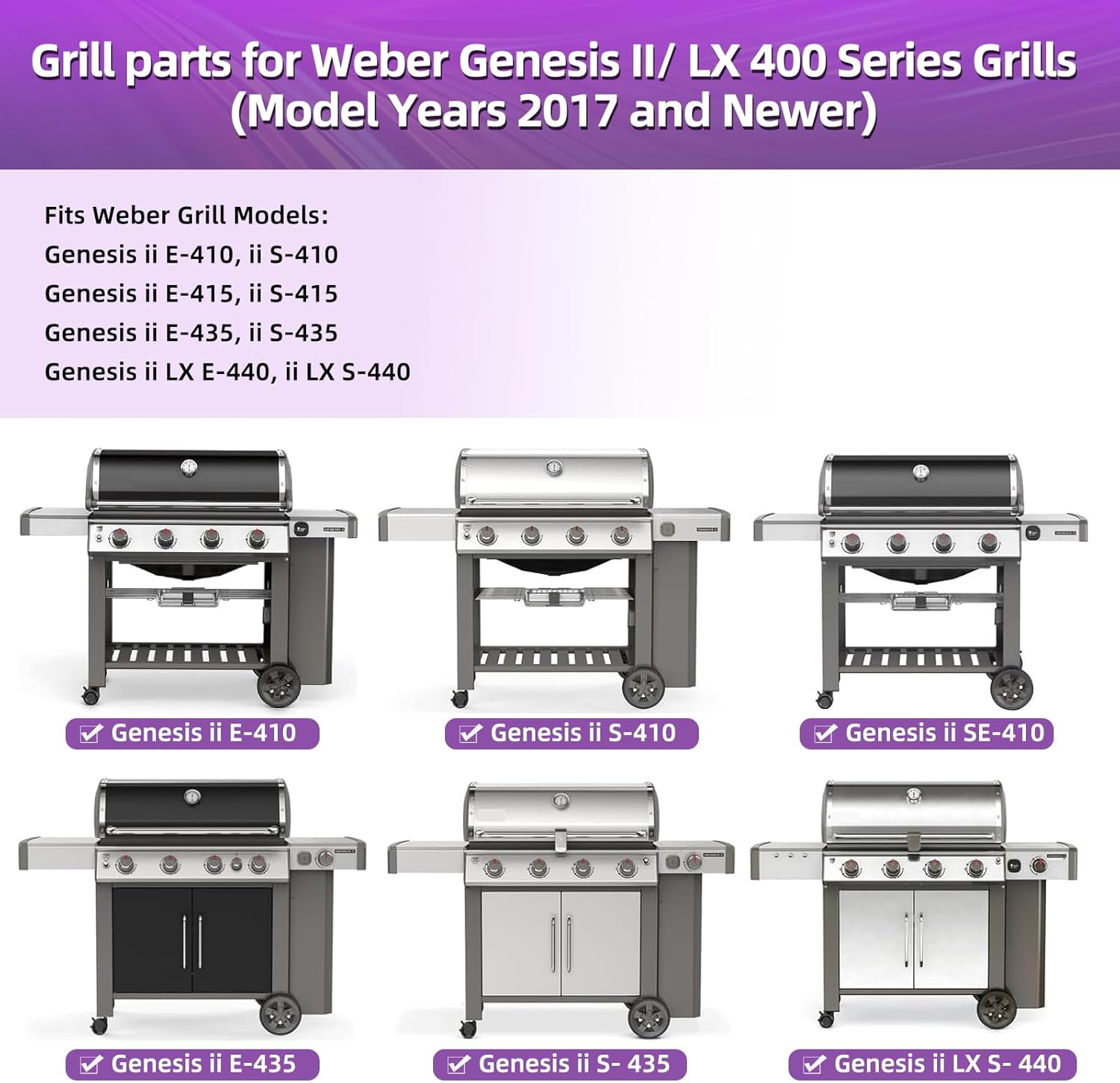 GS4 Grill Parts Cast Iron Grill Grates for Weber Genesis II E-410 S-410 E-435 S-435 Porcelain Flavorizer Bars Heat Deflector Genesis II LX E-440 S-440 for Weber 66041, 66033, 66796, 66089