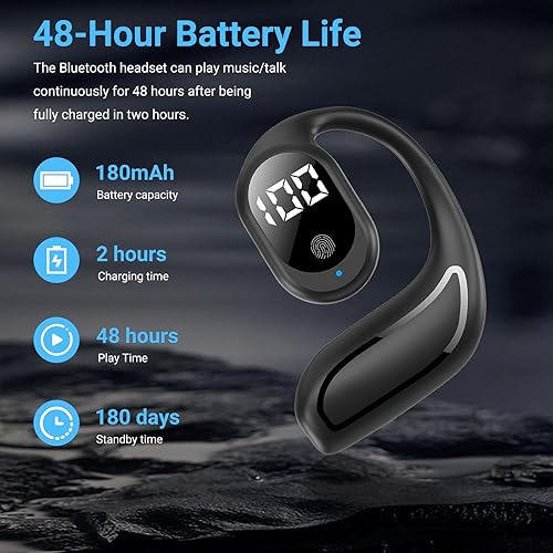 Miniatura 5 de Auriculares inalámbricos Bluetooth ligeros e impermeables con cancelación de ruido, diseño de auriculares abiertos para una comodidad duradera,