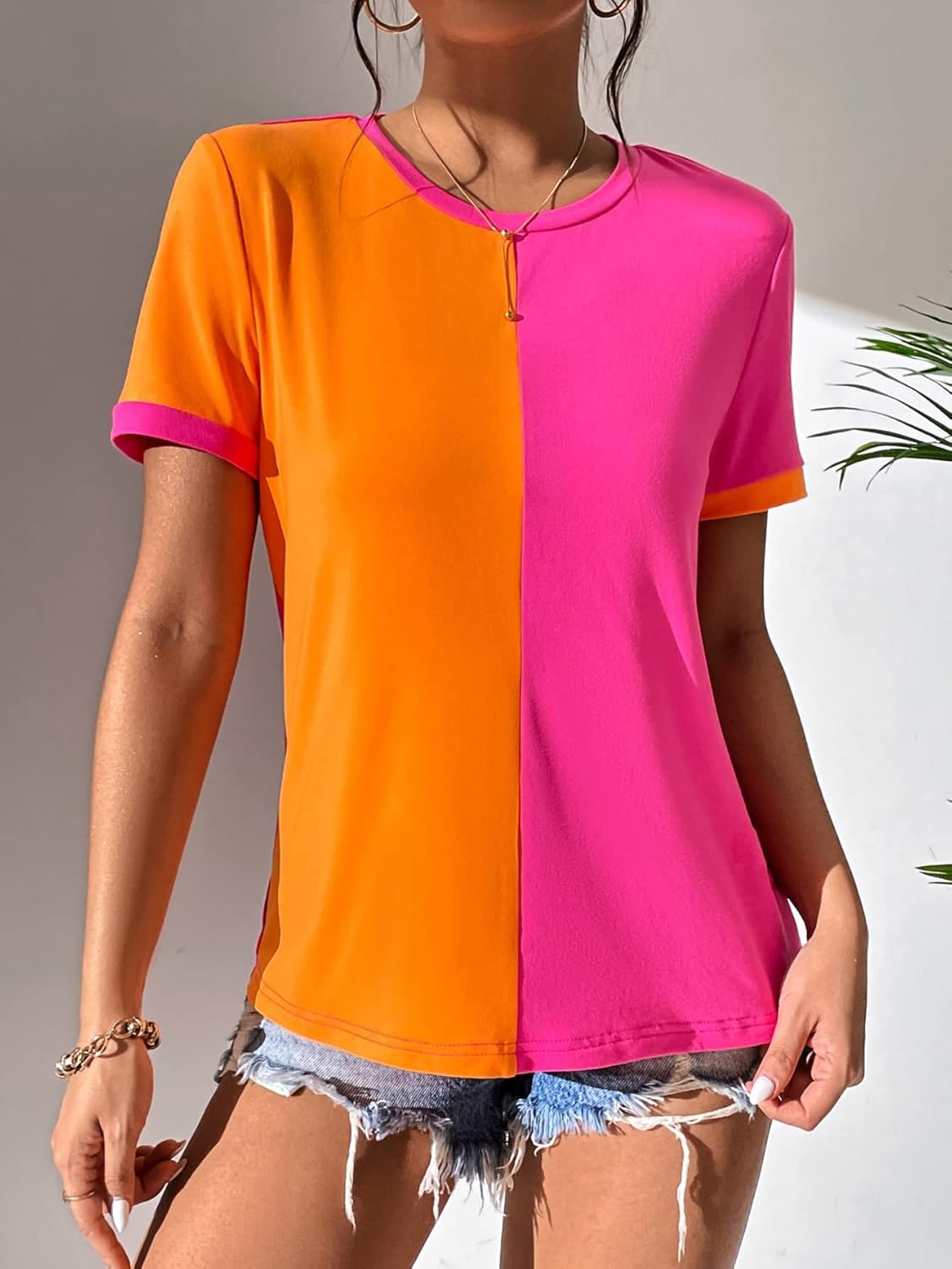 Milumia Women's Casual Color Block Short Sleeve T Shirt Crew Neck Tee T Shirt Tops - Image 3