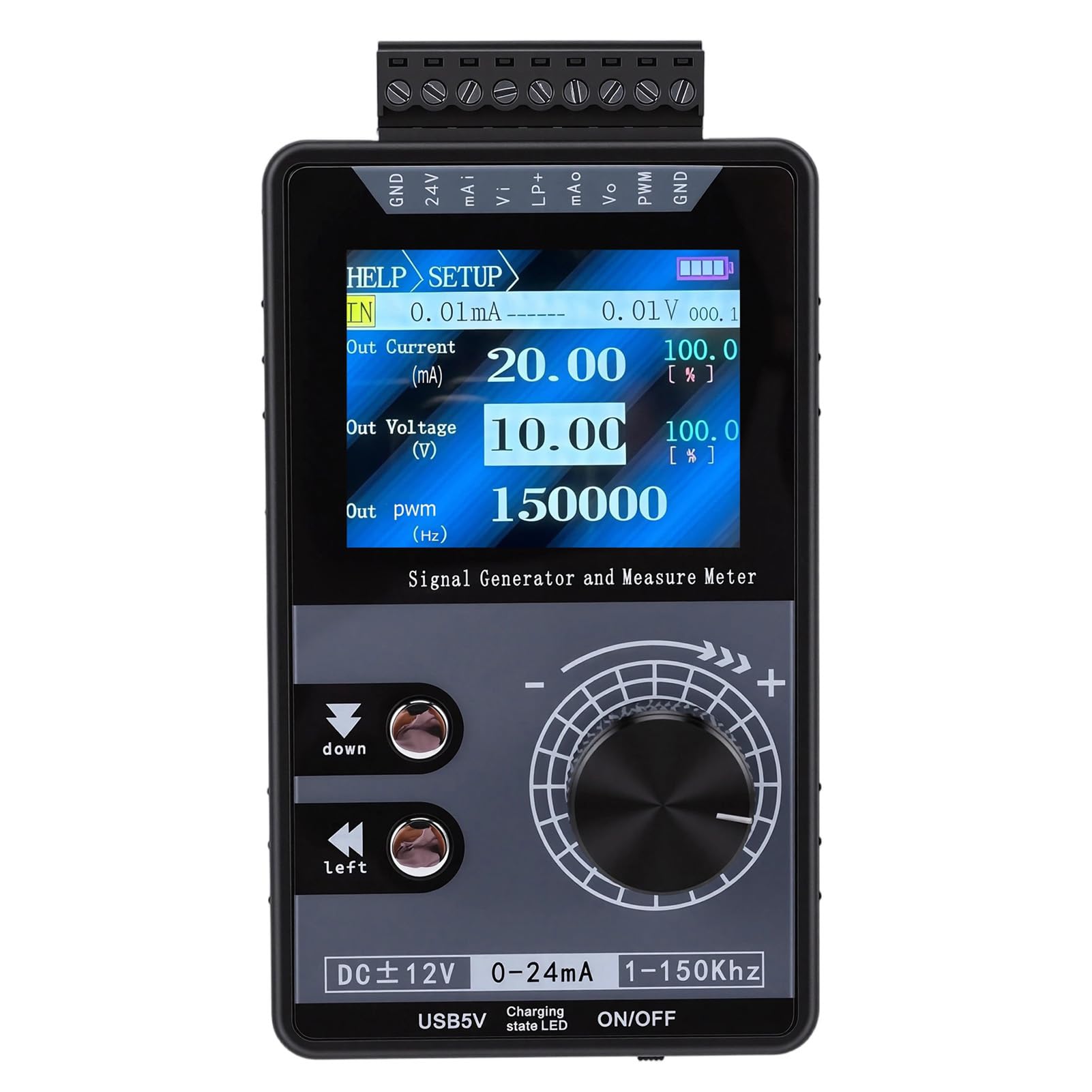 Segnale Regolabile Generatore 4-20 mA PWM 1-150 KHz con Schermo TFT