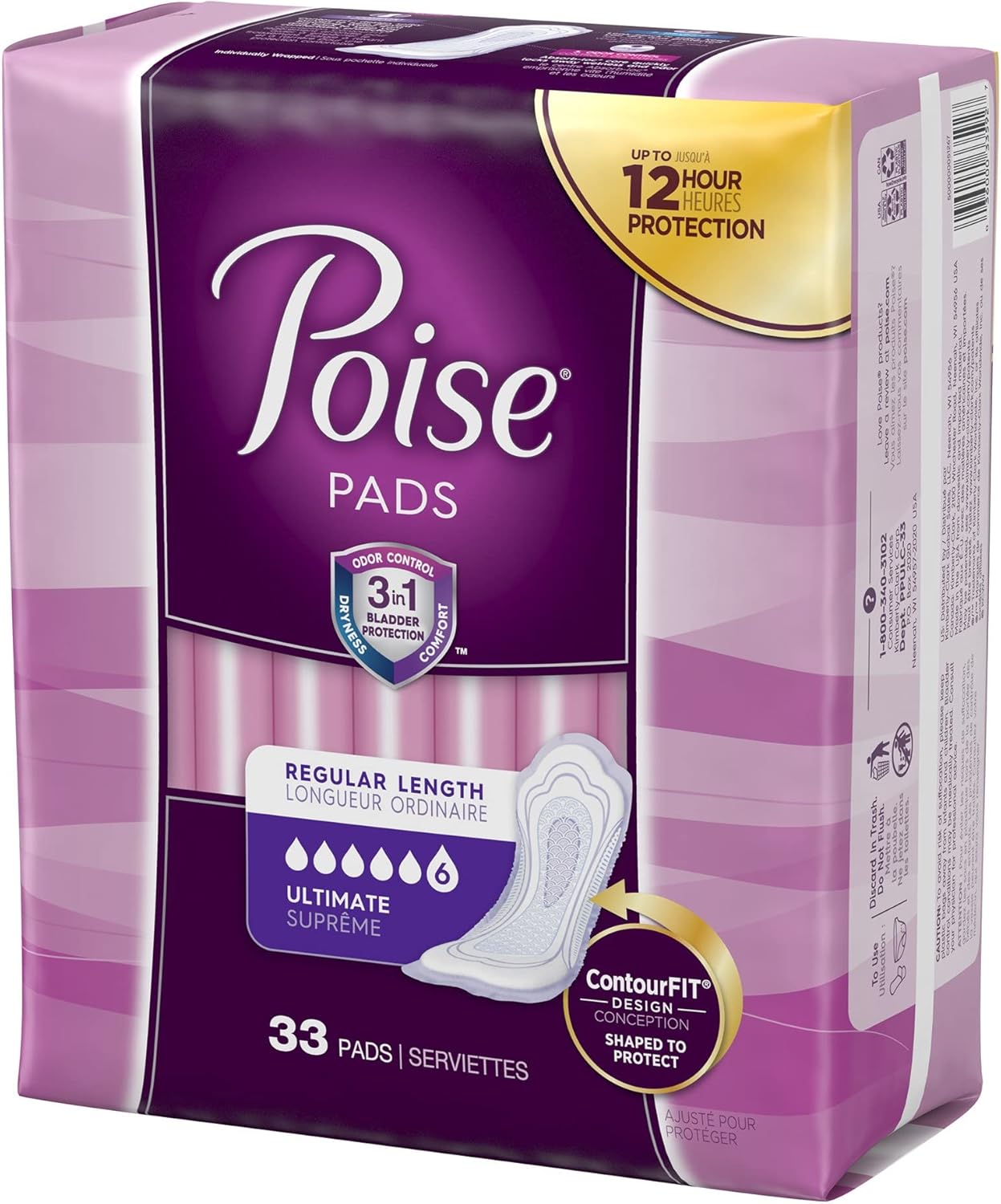 Poise Pads, Regular Length, Ultimate Absorbency 33 Pads (Pack of 2)