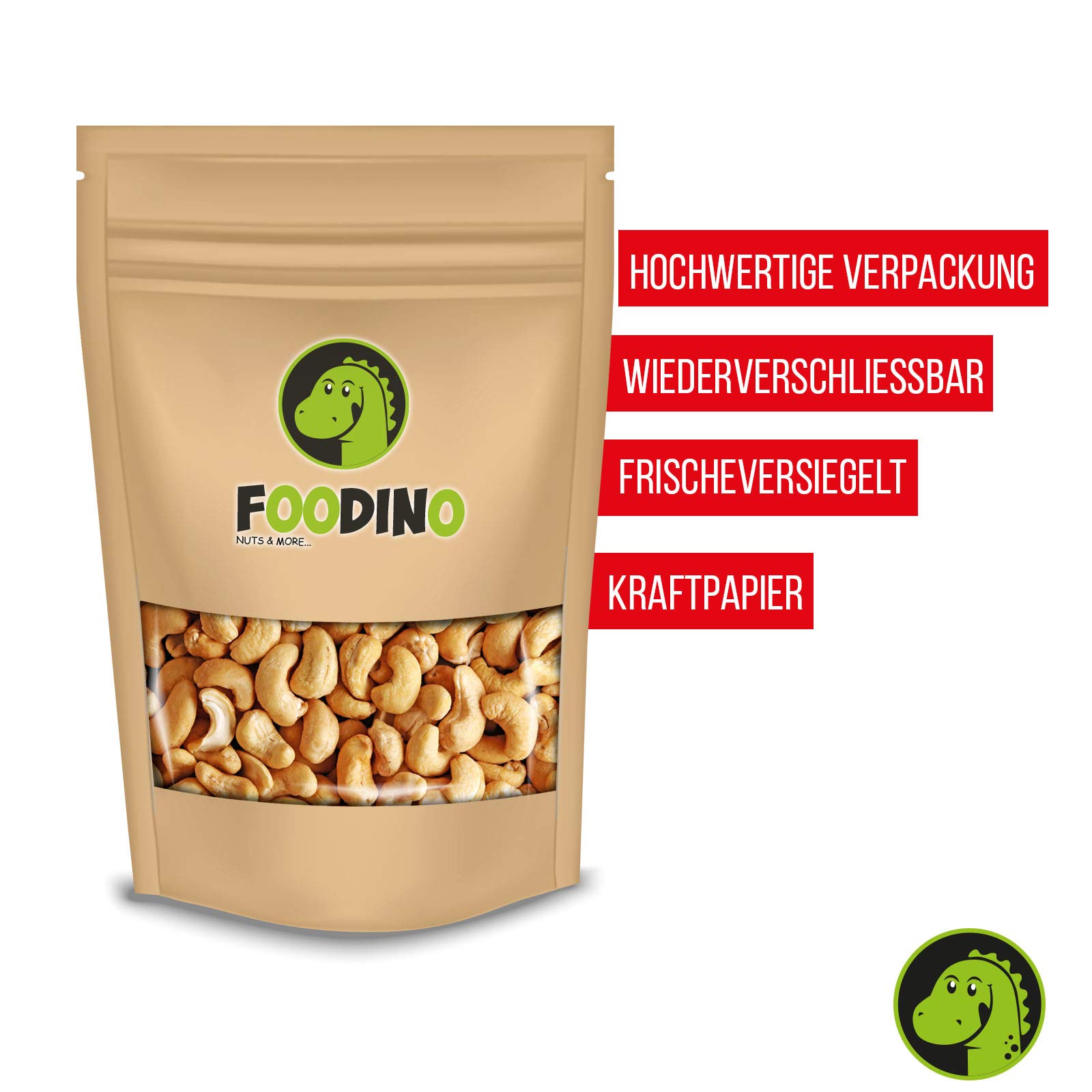 Cashewkerne naturbelassen Cashewnüsse ungesalzen ungeröstet Cashew Kerne ganz ungeschwefelt 100% Natural Cashews unbehandelt 500g - 5kg wiederverschließbar Premium Qualität FOODINO (1kg)