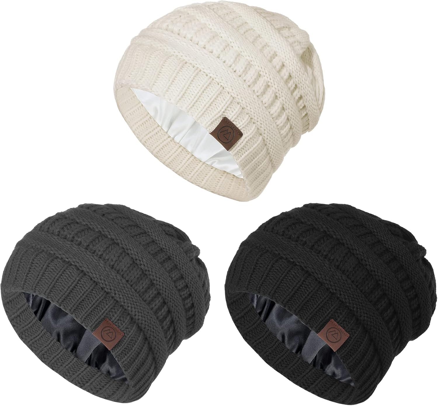 Zando Satin Lined Beanie for Women Men Teen - Slouchy Warm Winter Hat with Hair Protection Sleep Cancer Knit Skull Cap