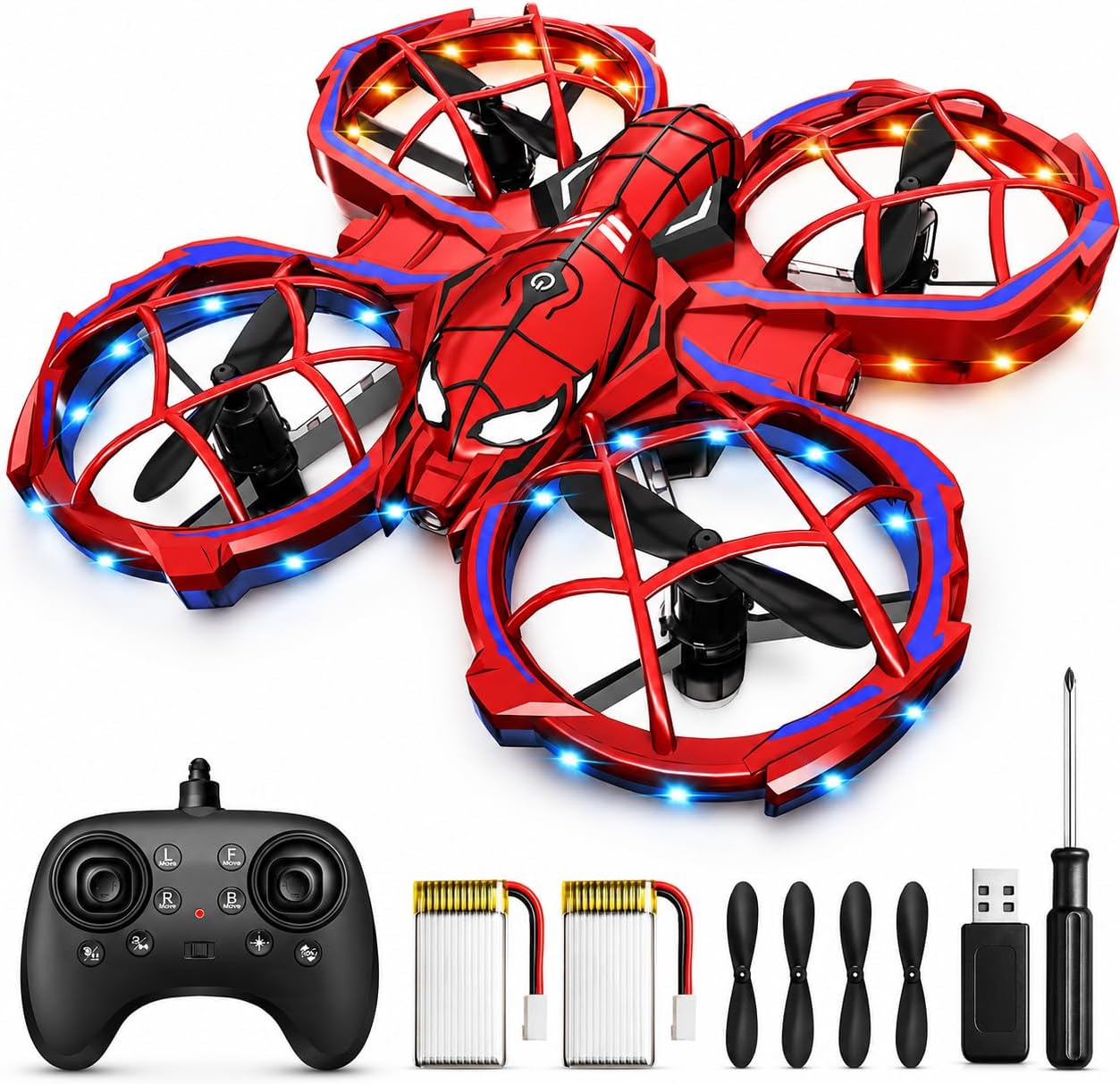 Spider Mini Drone for Kids, RC drone with LED Lights, Indoor & Outdoor Flying Toy for 8-12 Years Old Boys, 3 Speeds Mode, 360° Flips, Auto Hovering, Headless Mode, Easter Birthday Gifts for kids
