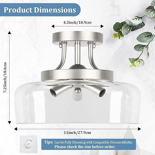 Miniatura 3 de Lámpara de techo semiempotrada de 3 luces, moderna lámpara de techo industrial de vidrio con base E12, lámpara de techo semiempotrada de metal para