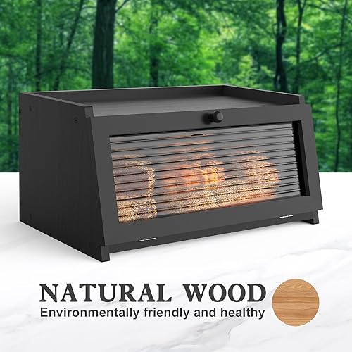 Miniatura 4 de LOHASOK Panera para encimera de cocina, panera grande para pan, contenedor de pan de granja, almacenamiento de pan con ventana, soporte para pan,