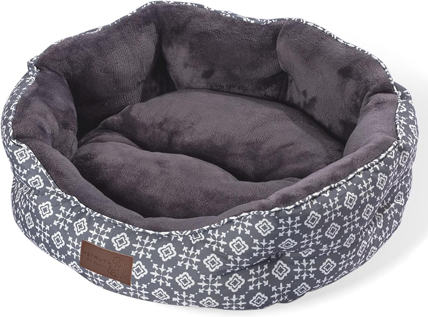 yotruth Round Plush Cat and Small Dog Bed – Grey Lily
