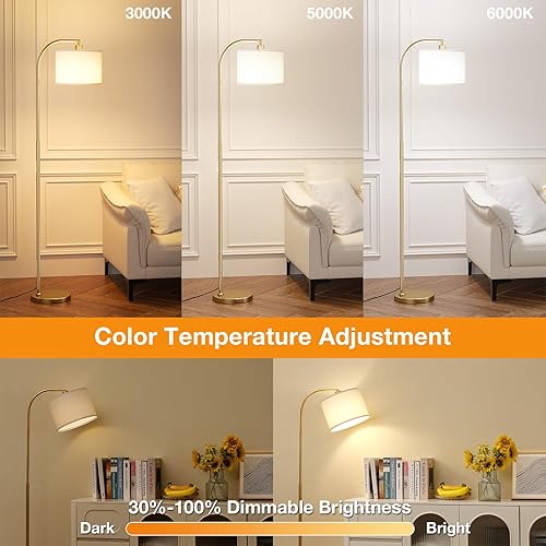 Miniatura 2 de Lámpara de pie de arco con control remoto y bombilla regulable continua, temperatura de colores y brillo ajustables, lámparas de pie doradas para