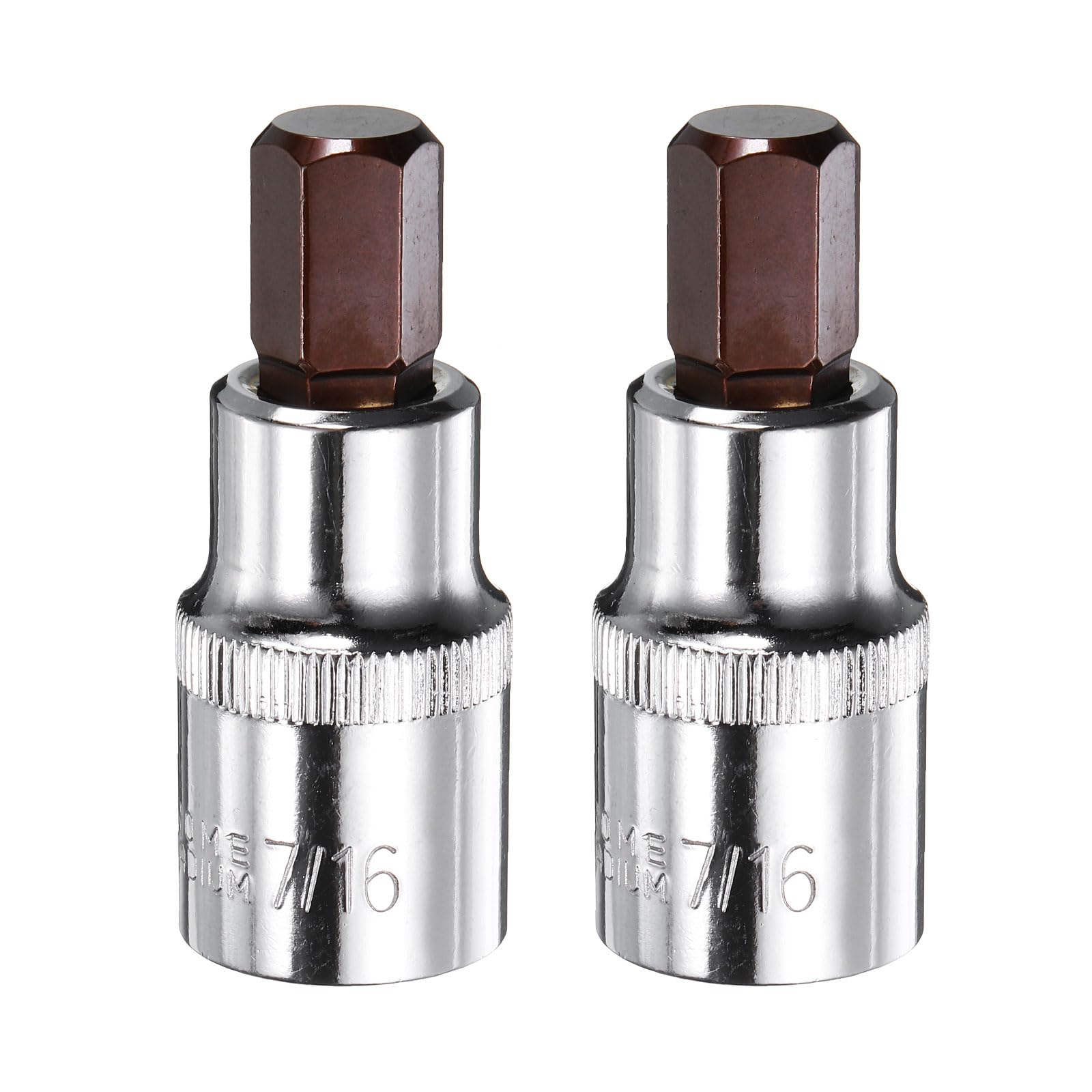 sourcing map 2pcs 7/16" Hex Bit Socket 1/2" Square Drive SAE Extension Impact Bit Power Nut Driver Set S2 & CR-V Steel Socket Ratchet Wrench Bits