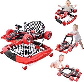 Baby Walker, 4-Mode＆4-Gear Height Adjustable Baby Walker with Wheels, Foldable Baby Walkers and Activity Center with Foot Pads, Infant Toddler Walker, Baby Walkers for Baby Boys and Girls 6-24 Months