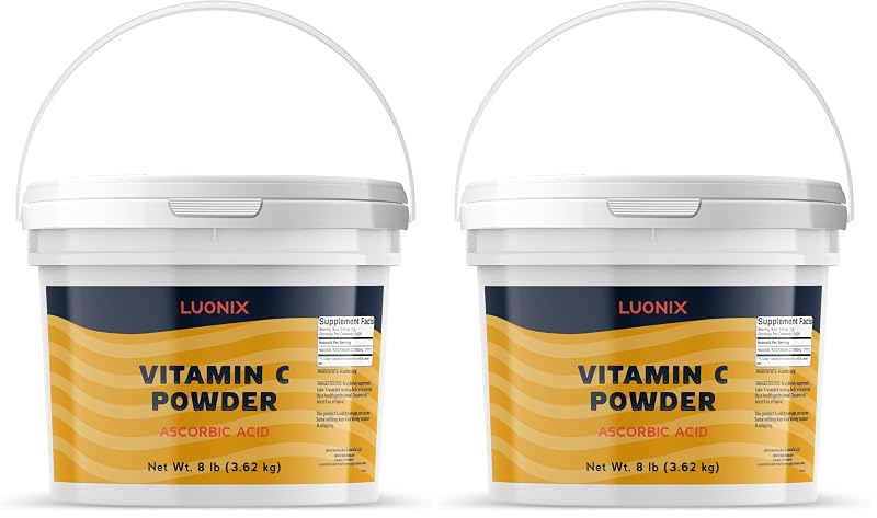 Luonix Vitamina C em pó (ácido ascórbico), 2 baldes de 3,63 kg