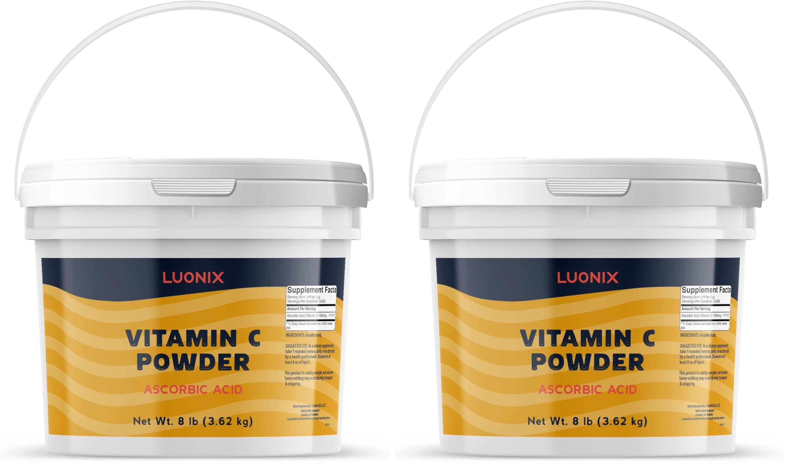Luonix Vitamin C Powder, 1 Gallon Bucket, Ascorbic Acid, Supplement (Pack of 2) 8 Pound (Pack of 2)