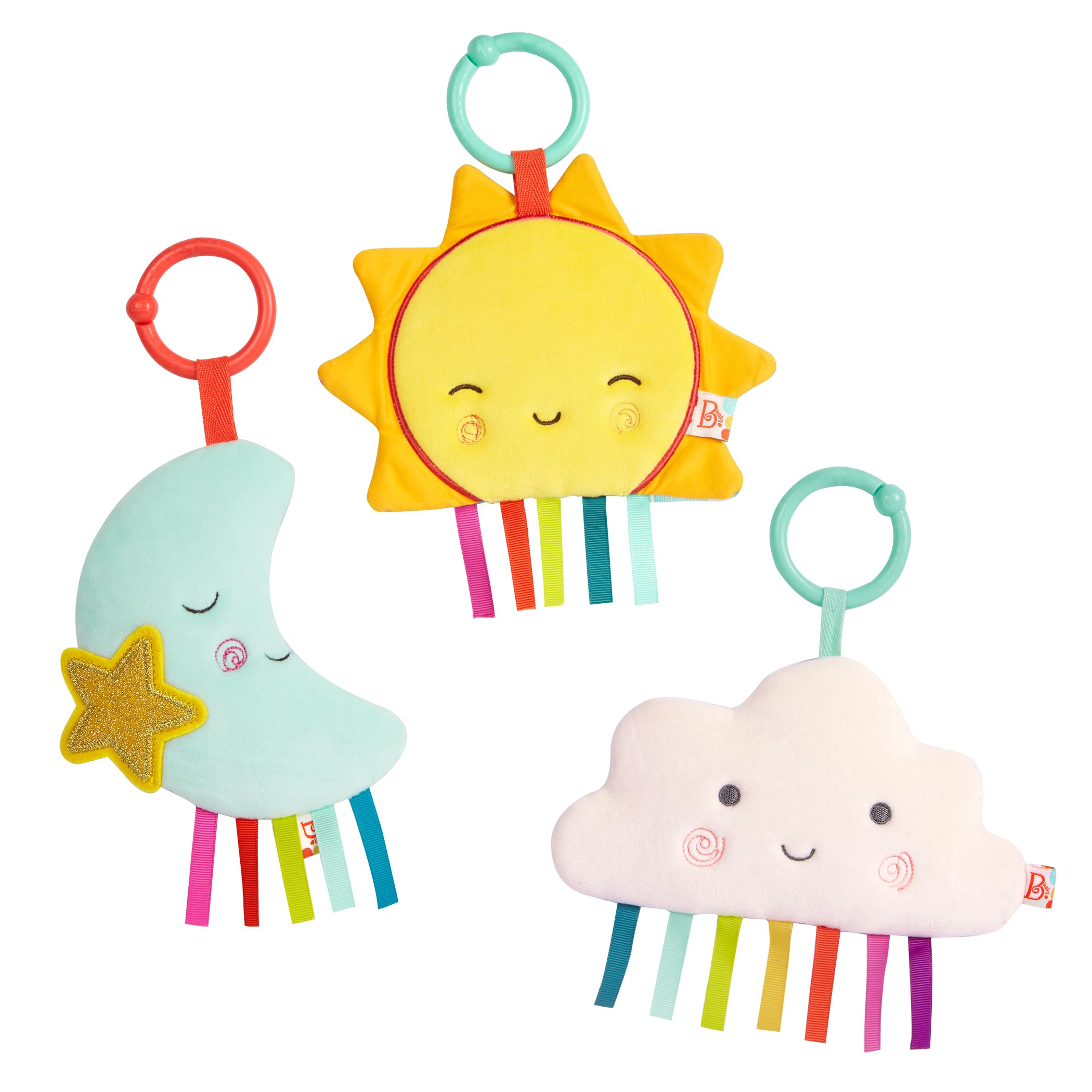 B. baby - 3 Sensory Baby Toys - Crinkle Toys For Newborns, Infants - Hanging Toys For Car Seat, Stroller, Crib - Sun, Cloud, Moon - 0 Months + - Crinkly Wonders