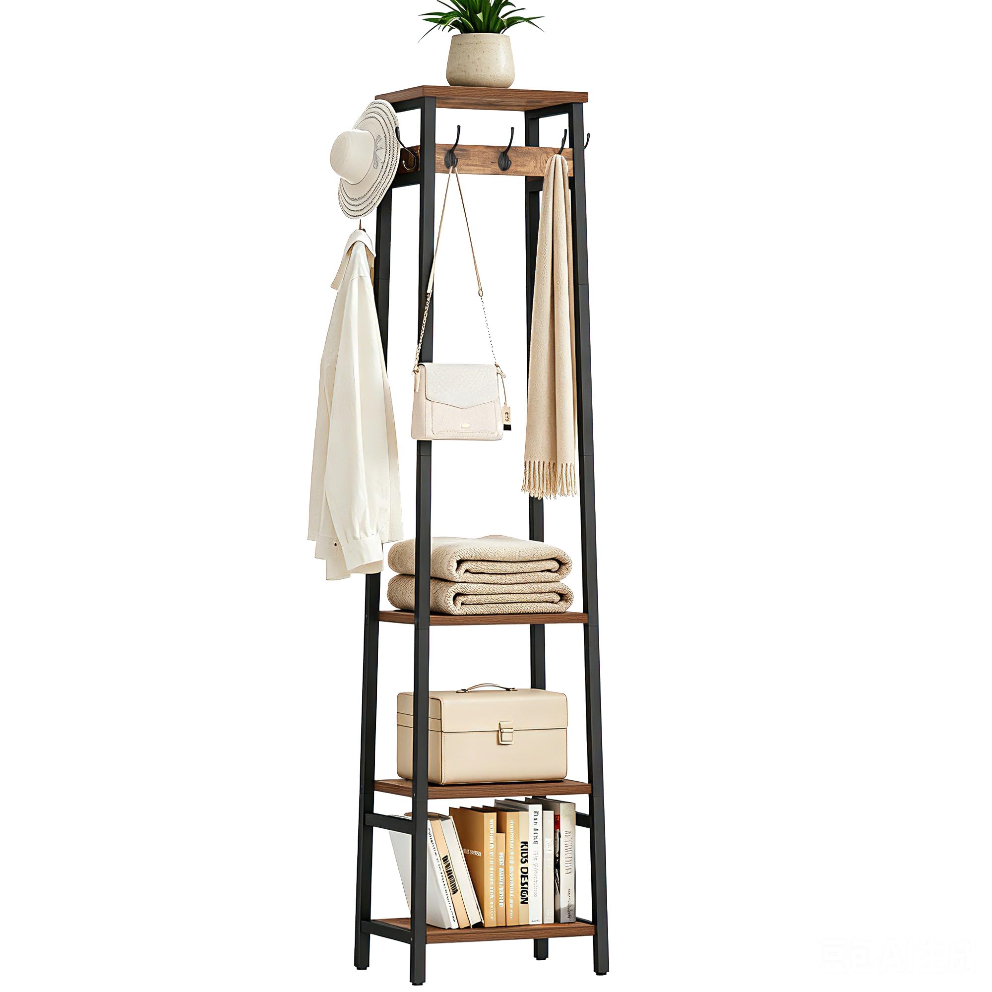 Cerlyunzan Coat Rack with 3 Shelves