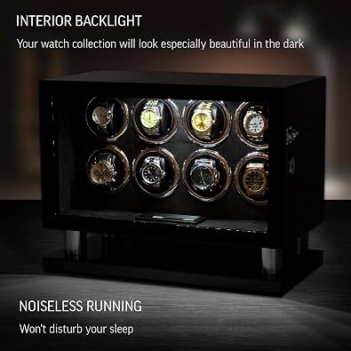 Watch Winder for 8 Automatic Watches with Interior Light and LCD Touchscreen Control
