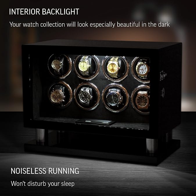 Watch Winder for 8 Automatic Watches with Interior Light and LCD Touchscreen Control