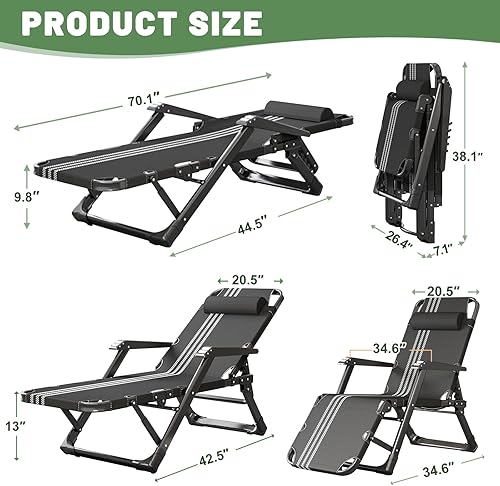 Miniatura 2 de Barbella Sillas de sala de estar, sillas reclinables de patio, reclinables ajustables y plegables con cojín extraíble y reposacabezas, sillas