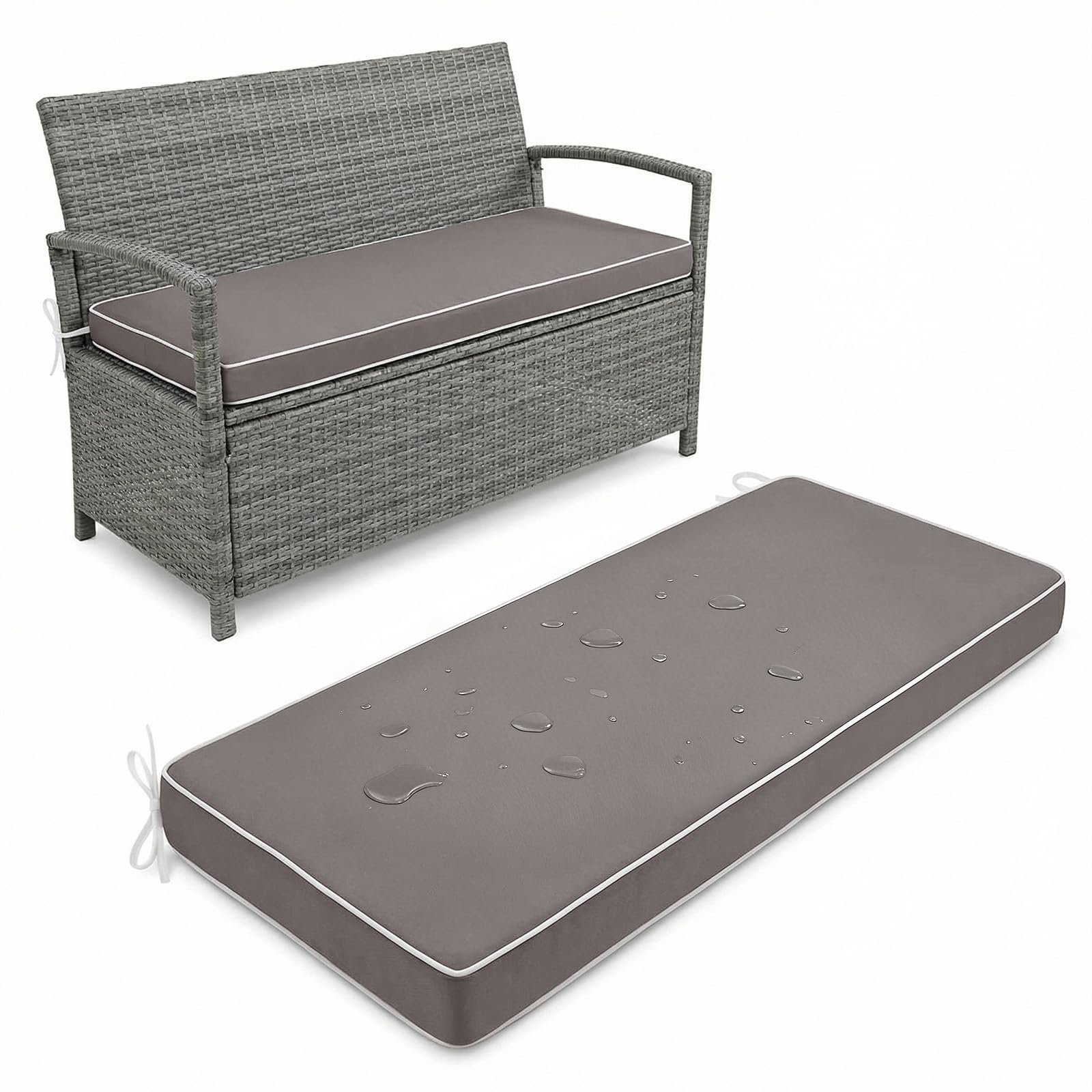 Aocase Outdoor Bench Cushion 5 cm Thick 170x55cm waterproof Garden Bench Seat Pad 2/3/4 Seater with Non-Slip Backing for Patio Bay Windows Swings Indoor/Outdoor Long Chairs Multiple Sizes,Gray