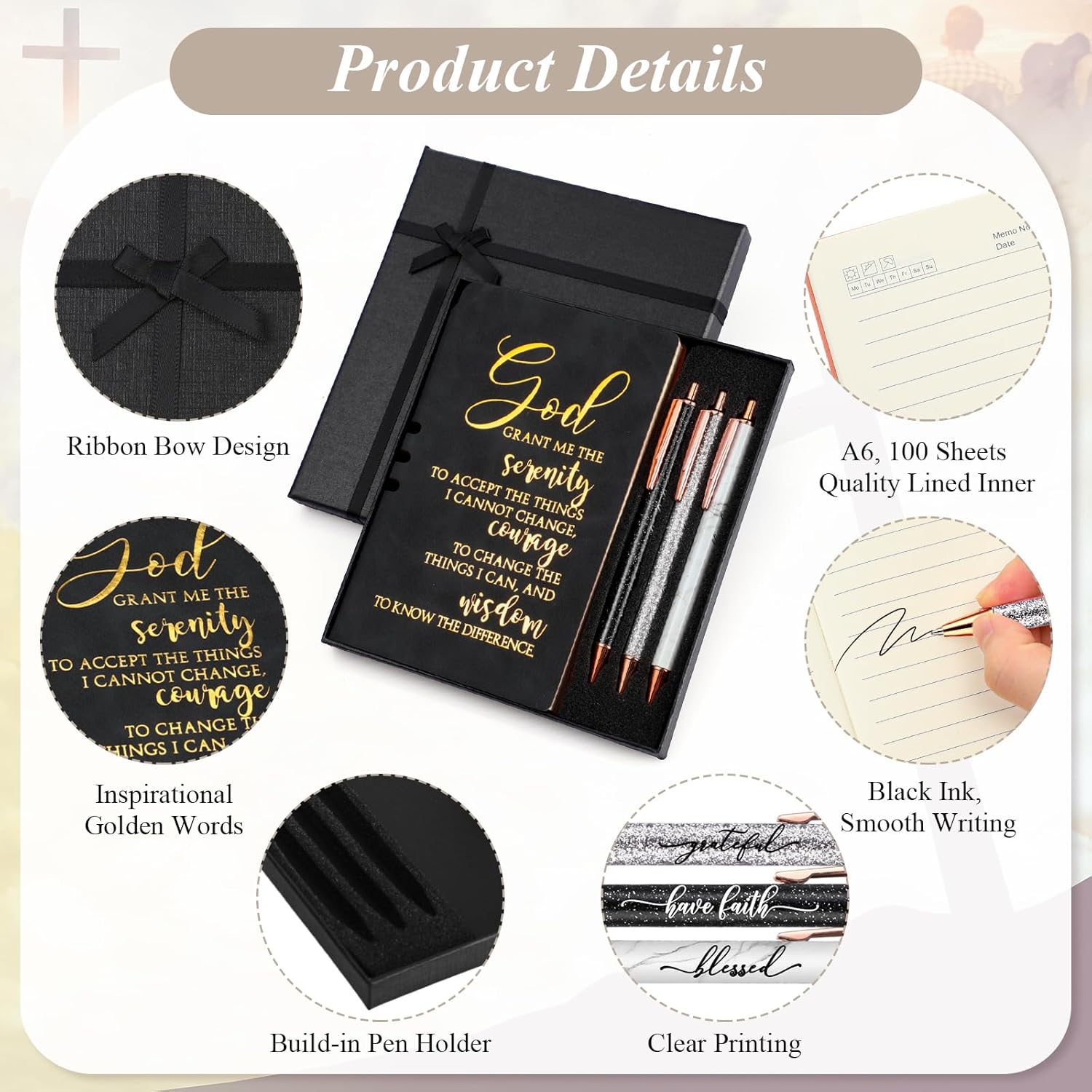 Spakon 5 Pcs Christian Gifts for Women Christian Easter Gifts Prayer Journal Religious for Women God Notebook Pen with Gift Box Scripture Notepad for Church Sunday School Favors - Image 2