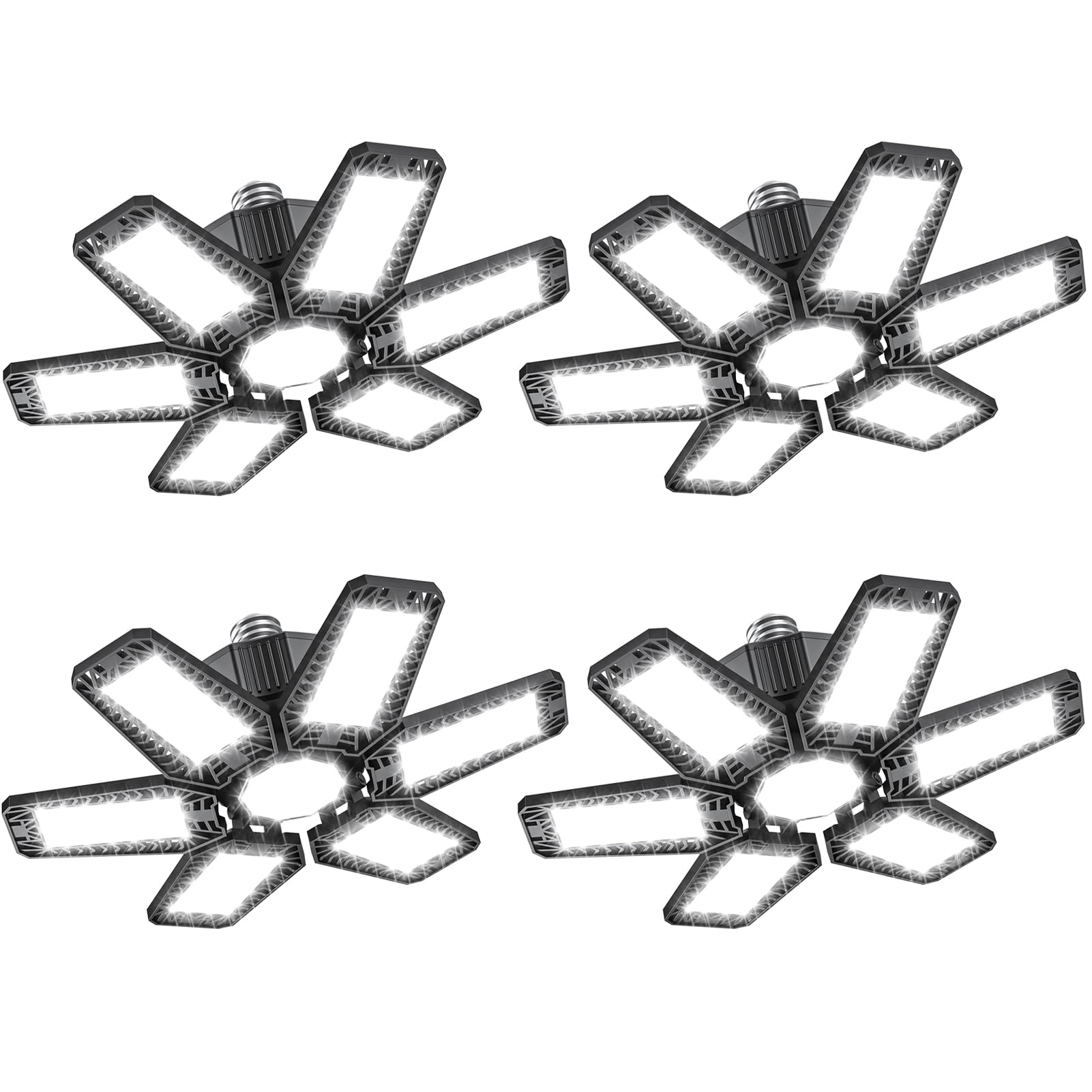 Photo 1 of 4 Pack Garage Light - 180W 18000 LM 6500K Deformable Garage Lights Ceiling LED with 6+1 Adjustable Panels, Shop Lights E26/E27 Screw Socket for workshops, Parking, Basement, Storage Room