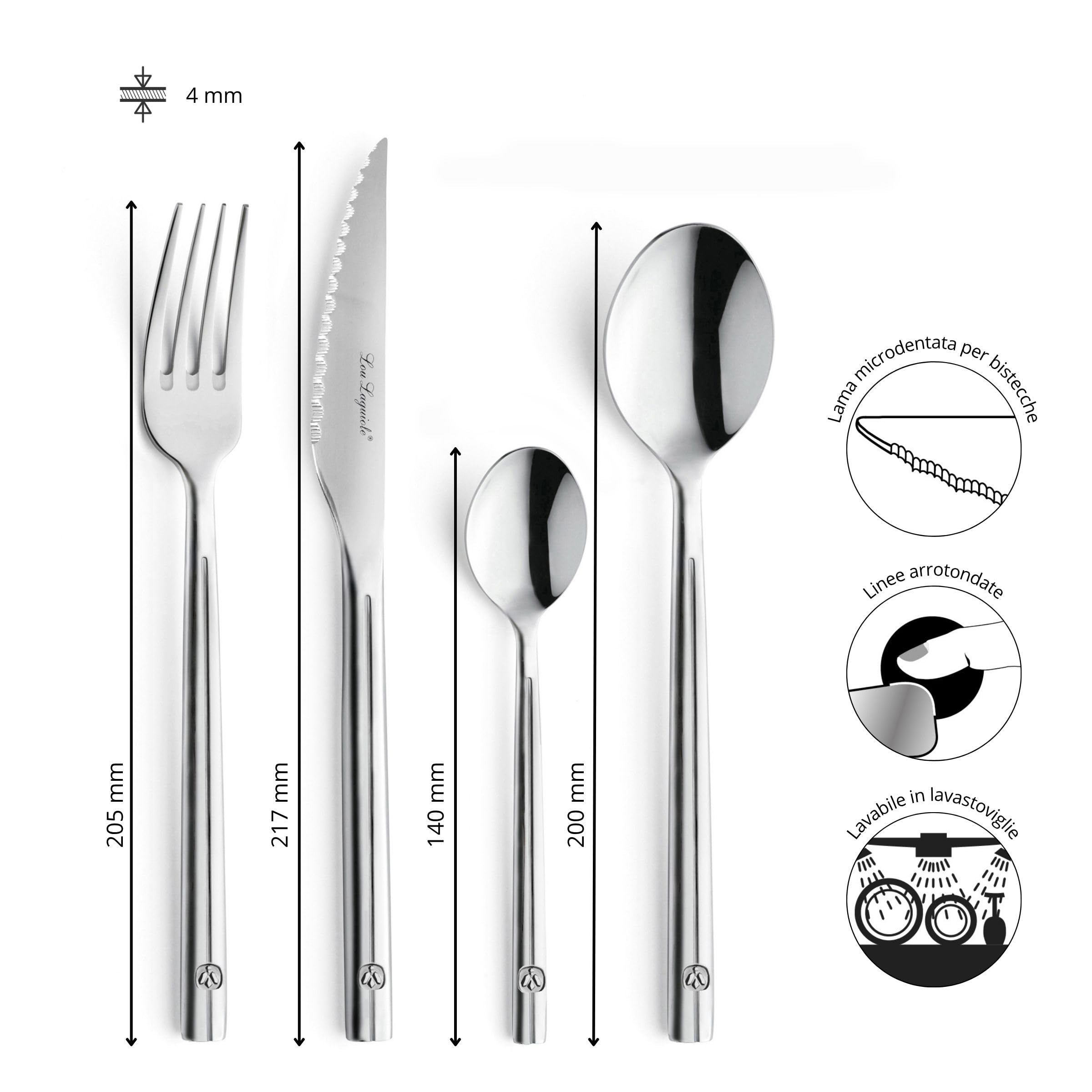 LOU LAGUIOLE - Set di 24 posate per 6 persone - Fede nuziale - 18/0 in acciaio inox, finitura lucida - Spessore 4 mm - Acciaio inossidabile