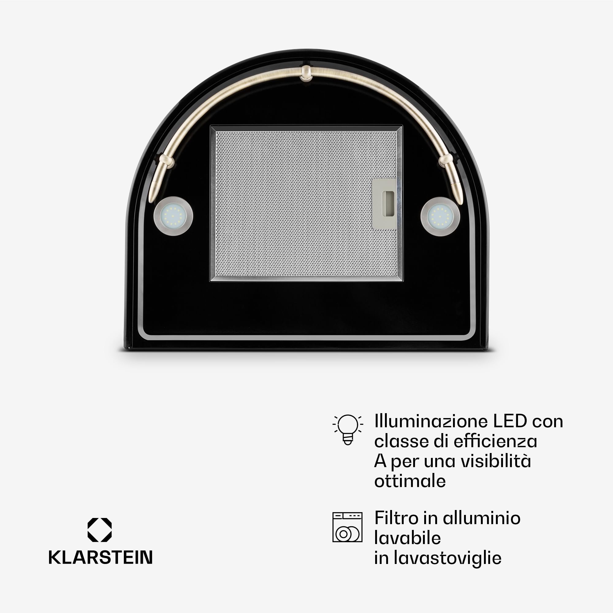 Klarstein Lumio Neo - Okap kuchenny retro, Okap ścienny, Klasa energetyczna A, Szerokość: 60 cm, Wyciąg/recyrkulacja, Wydajność wyciągu: 615 m³/h, Obudowa ze stali nierdzewnej, czarny