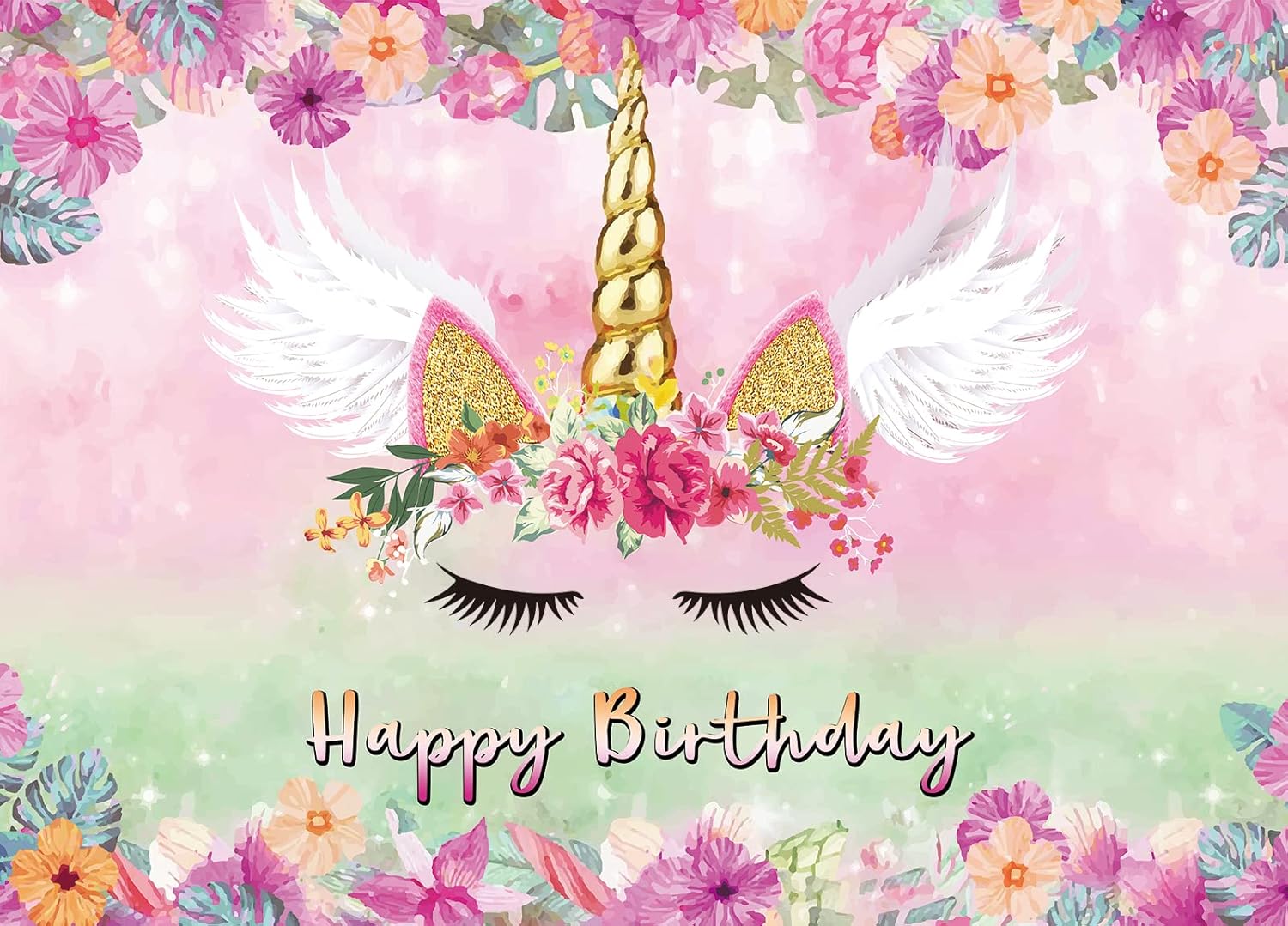 LTLYH Unicorn Birthday Backdrop for Girls 5x3ft Pink Floral Unicorn Party Decoration Happy Birthday Banner for Girls Party Photo Booth Background 054