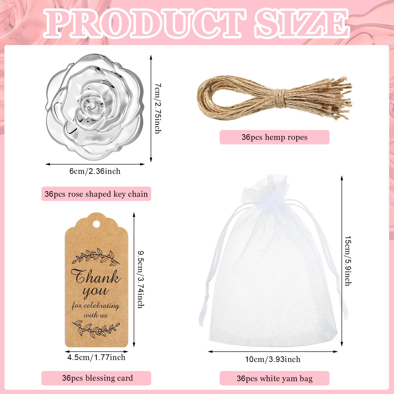 Woanger Quinceanera Taschenspiegel-Set, 36 Stück, süß, 16 Gastgeschenke, Spiegel, Dankeschön-Etiketten, weißer Organza-Beutel für Brautparty, Hochzeit, Junggesellinnenabschied, Souvenir, Gastgeschenk