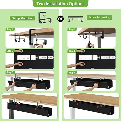 Miniatura 6 de KEEGH Bandeja grande de 36 pulgadas para organizar cables debajo del escritorio, organizador de cables debajo del escritorio, montaje de