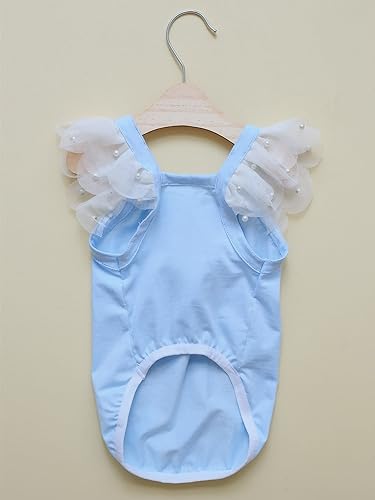 Miniatura 5 de QWINEE Linda camiseta sin mangas para perro, decoración de cereza, manga de perlas de encaje, para gatos, cachorros, camiseta elástica para