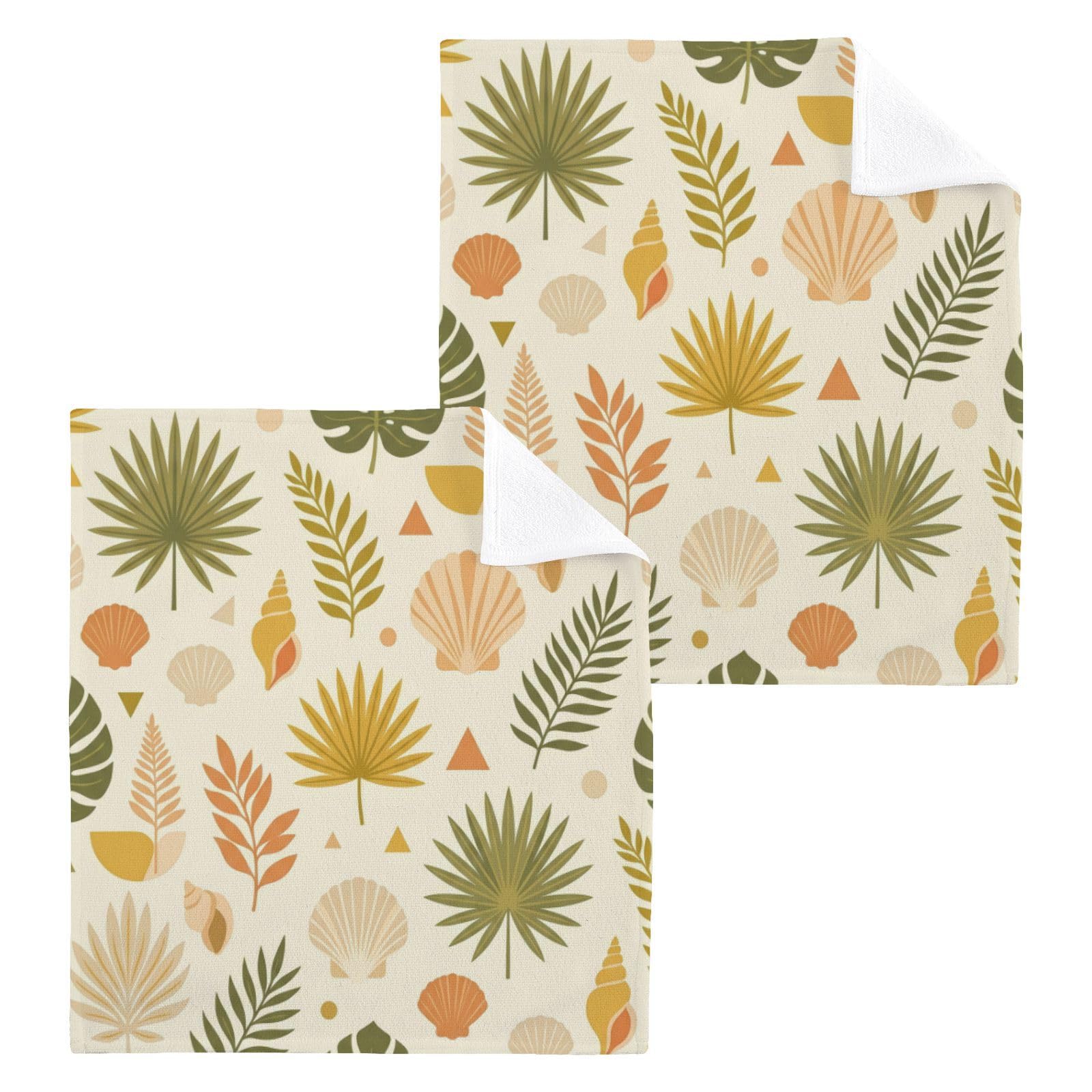 BOESI Bohemian Tropical Leaf 12x12in Cotton Washcloth,Face Towel