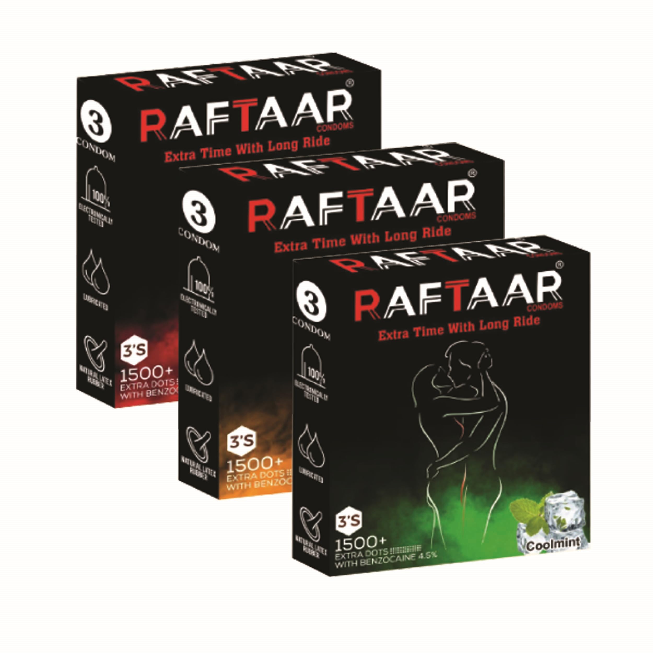 RAFTAAR 1 Pack Strawberry 1 Pack Coolmint 1 Pack Chocolate 1500+ Dots Extra Time Condoms Total 9 units Condoms for Men-picture-12