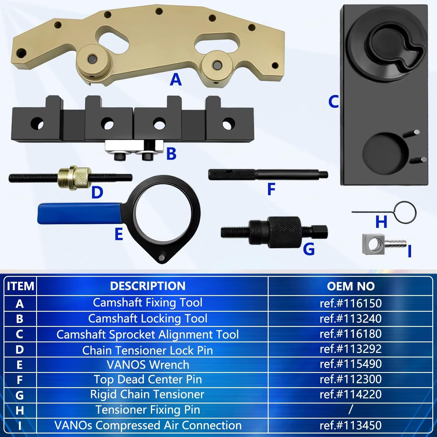Kit Strumenti Messa Fase Motore Kit di Allineamento E Fasatura del Bloccaggio Dell'albero A Camme Dual Vanos Compatibile con BMW M52 M52TU M54 M56 6 Cilindri