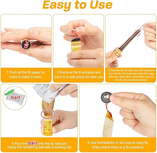 Miniatura 4 de Trampa de tiras para moscas para colgar en interiores, paquete de 40 trampas de papel para moscas al aire libre, rollos de cinta de papel para