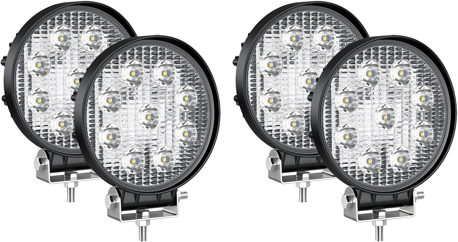 LEDKINGDOMUS LED Light Bar 4 Pack 27W 4 inches LED Light Pod Flood Round Work Light Off Road Light LED Fog Light Truck Light Driving Light Boat Light Compatible for Jeep, Truck, Pickup, SUV, ATV, UTV