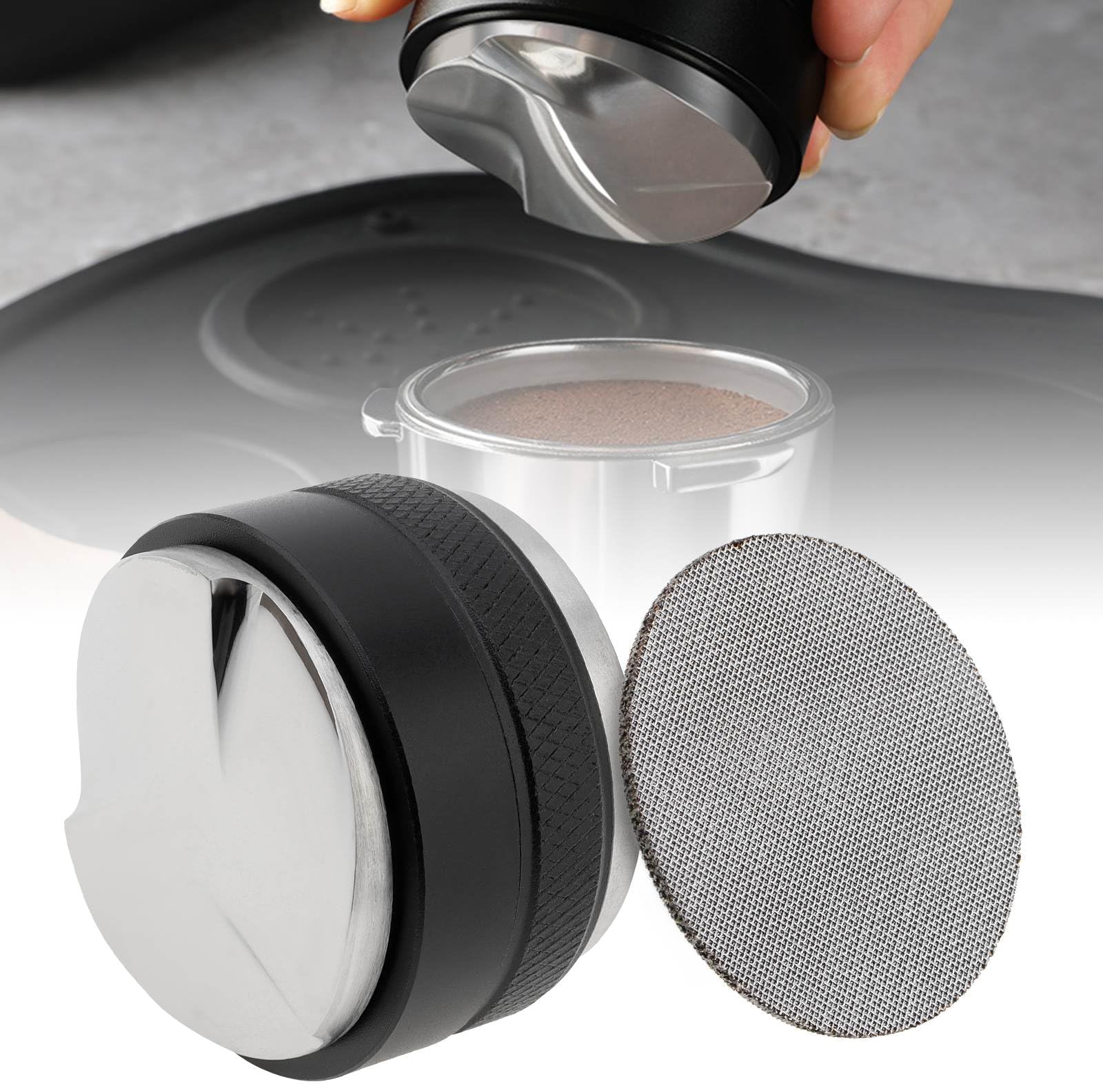 53mm Coffee Distributor & Tamper, Dual Head Coffee Leveler and Espresso Puck Screen Fit for Breville 53mm Portafilter, Adjustable Depth Professional Barista Espresso Hand Tamper for Espresso Machine