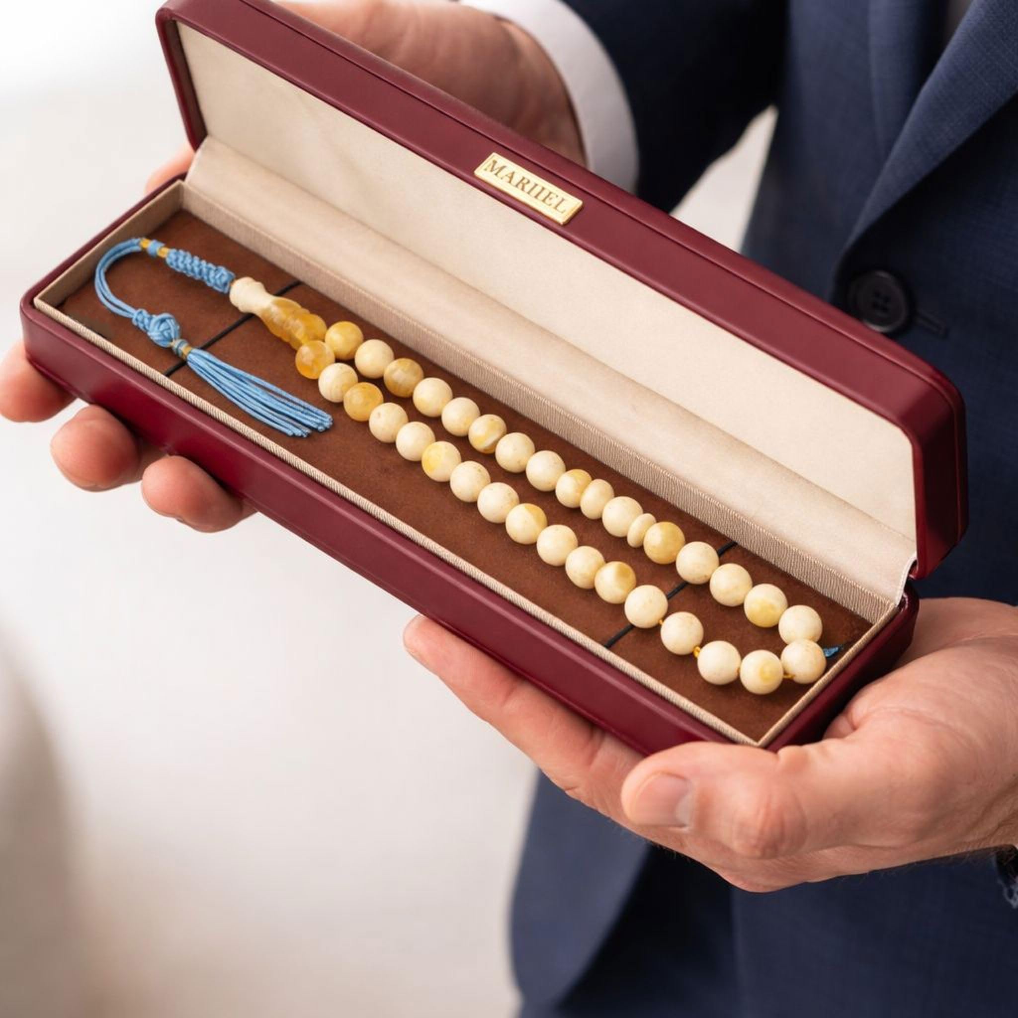Tasbih 33 koraliki | Naturalny bursztyn bałtycki | Mleczny bursztyn | Ręcznie wykonany różaniec muzułmański | Misbaha