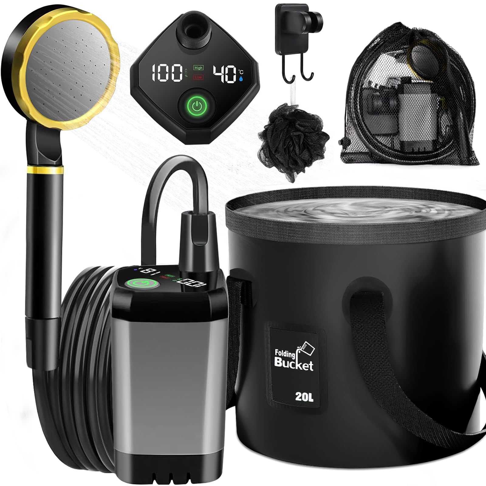 Doccia portatile da campeggio, pompa da doccia esterna con batteria da 6000 mAh, filtraggio dell'acqua e 4 modalità, ideale per viaggi in spiaggia | Leroy Merlin